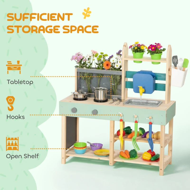 AIYAPLAY Mud Kitchen with Working Faucet, Kids Play Kitchen with Flower Pots, Kitchen Accessories, Planting Tools, Blue