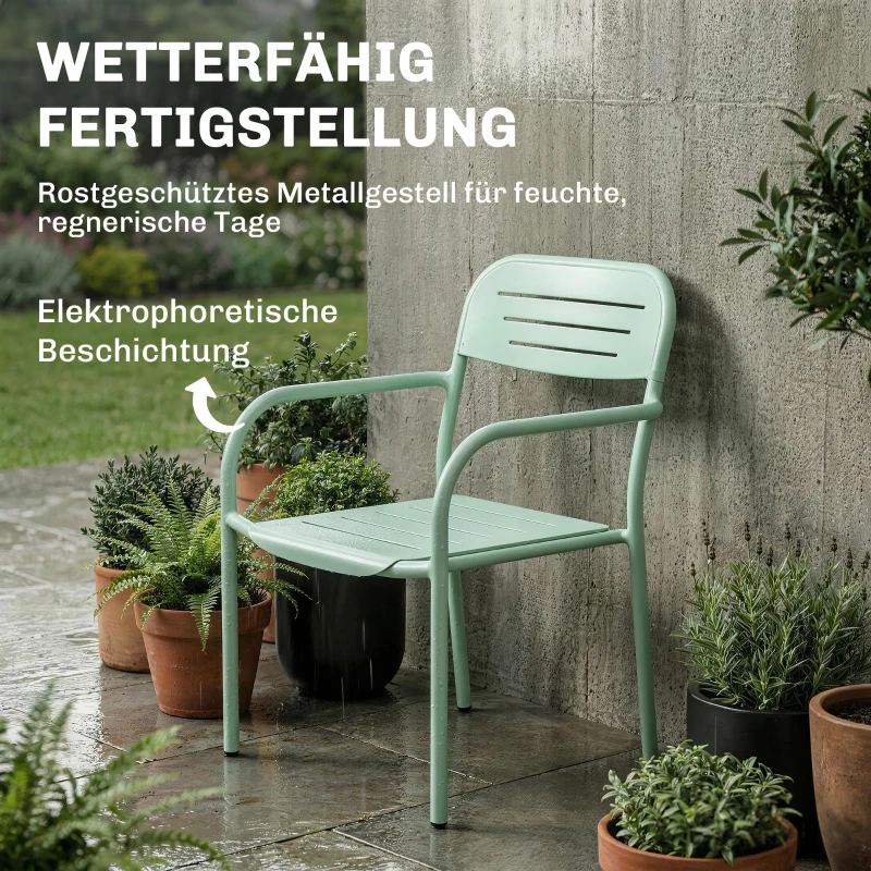 Outsunny Gartenstühle 2er Set Stapelbare Terrassenstühle mit Lamelldesign Armlehnen 56 x 58 x 78 cm Grün