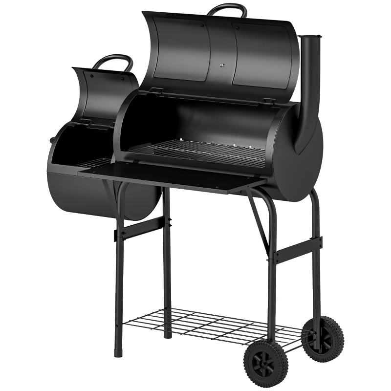 Outsunny Barbecue Grill Portable Outdoor Charcoal BBQ Grill with Offset Smoker 109 x 60 x 120 cm Black