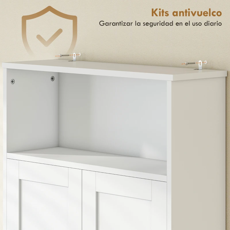 HOMCOM Armario sobre Inodoro Mueble de Baño con 2 Puertas de Cierre Silencioso Estante Abierto 64x21x173,5 cm Blanco