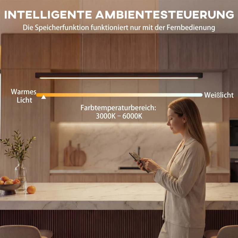 HOMCOM Hanglamp met afstandsbediening en geheugenfunctie, dimbaar met instelbare kleurtemperaturen