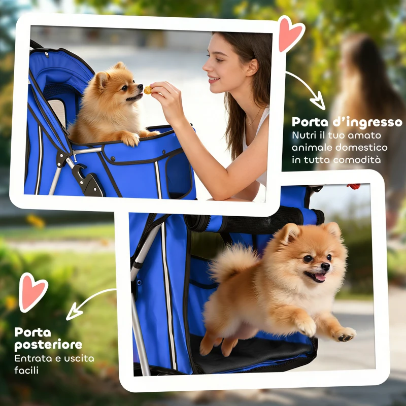 PawHut Passeggino per Cani Carrozzina per Cani Gatti Pieghevole Fino a 10kg, Blu