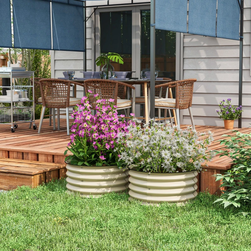 Outsunny Set of 2 Raised Garden Bed, Metal Planter Box with Safety Edging, Easy-to-assemble Stock Tank, Cream White