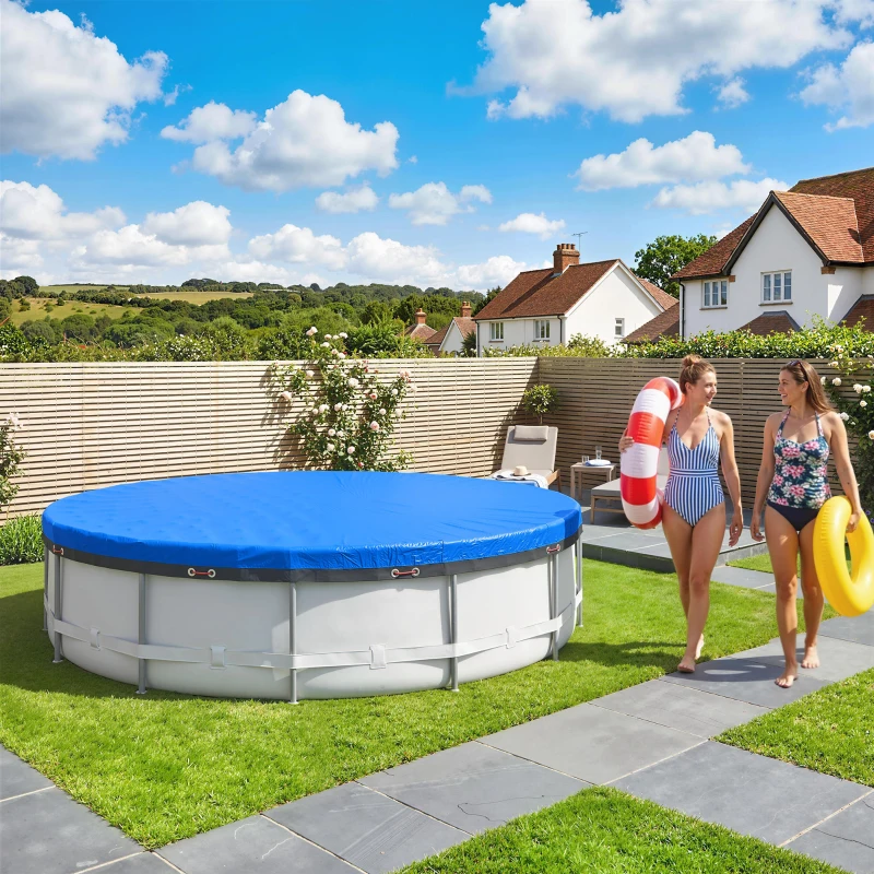 Outsunny Round Pool Cover, 10 ft Waterproof Swimming Pool Cover with Secure Rope, Tightener for Above Ground Pools, Blue
