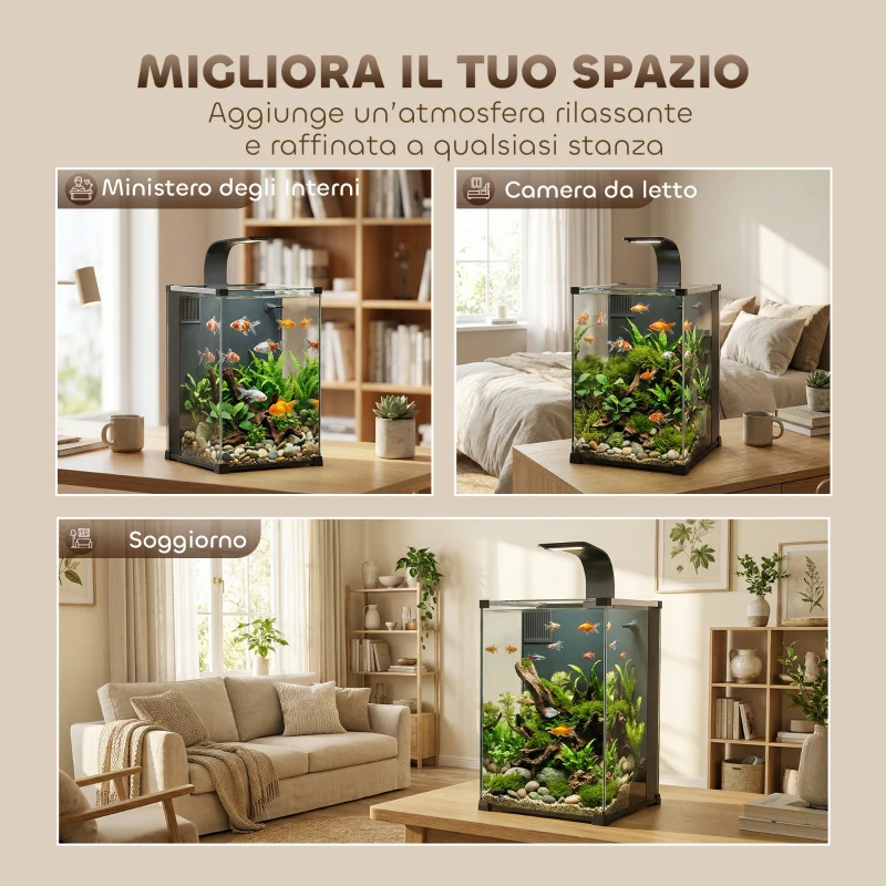 PawHut Acquario 36L con Filtro Integrato, 30 x 30 x 45,5 cm, Nero