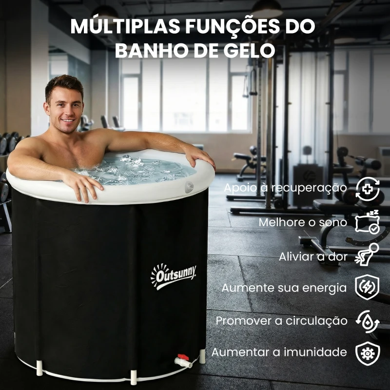 Outsunny Banheira de Gelo 280L Insuflável Portátil para Recuperação de Atletas com Tampa e Bomba Ø78x71 cm