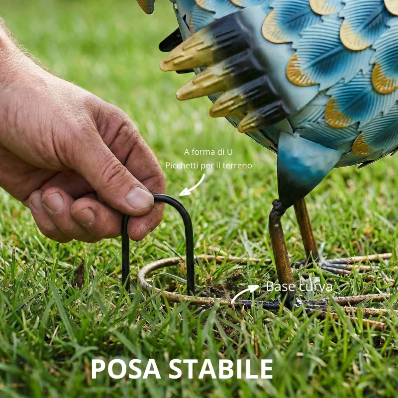 Outsunny Statua da giardino a forma di gallo, in metallo, con ancoraggi per il terreno, Multicolore