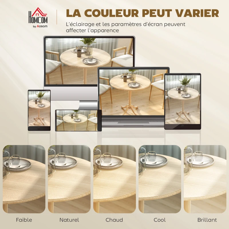 HOMCOM Table à manger ronde pour 4 personnes Ø 80 cm, table de cuisine, piétement en acier, style moderne, bois naturel