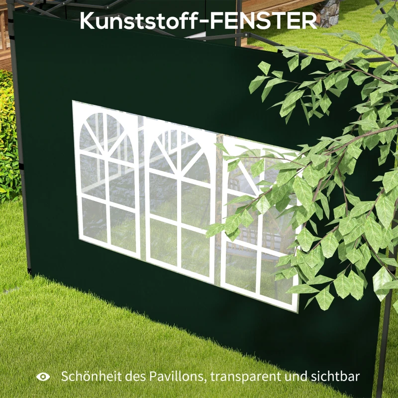 Outsunny 2er Set Seitenwände für Pavillon 3x3 3x6 Wasserdicht Seitenteile mit Fenster Dunkelgrün