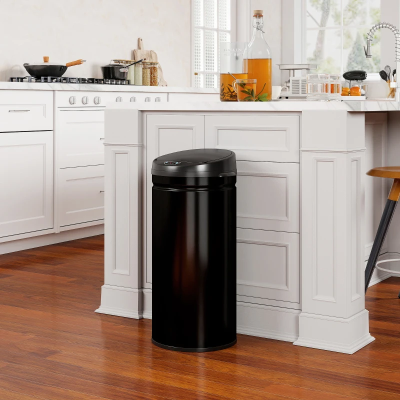 HOMCOM Poubelle cuisine automatique 42L acier inoxydable, poubelle à couvercle à fermeture en douceur, 30,5x30,5x68cm, noir