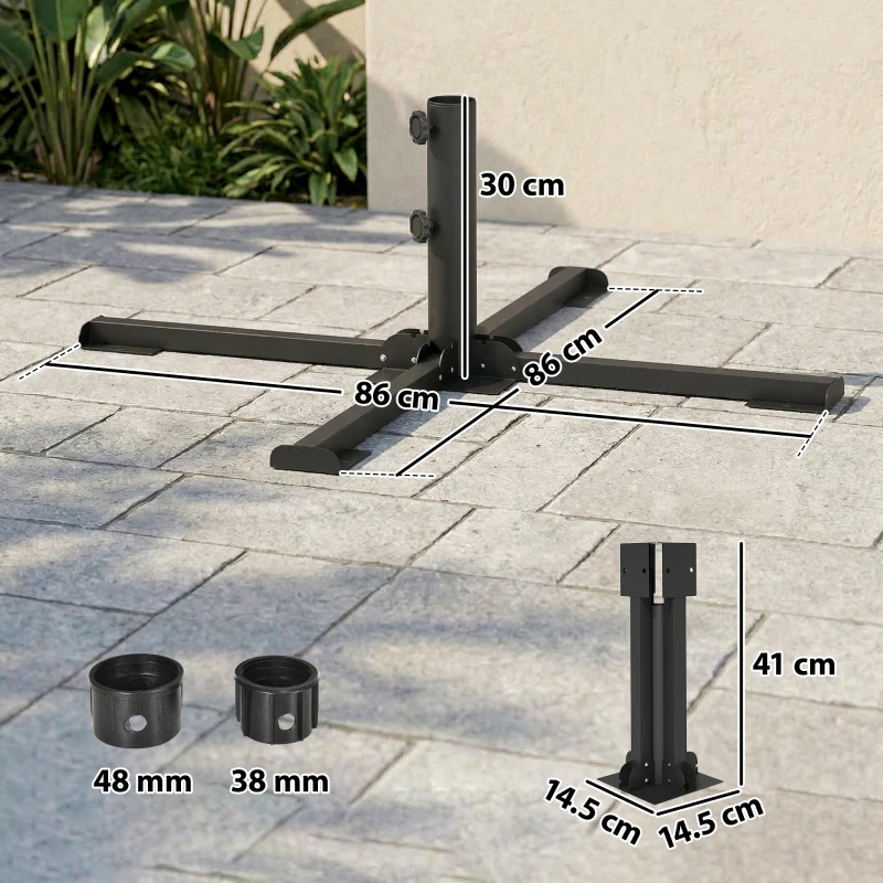 Outsunny Base pieghevole a croce per ombrelloni 38-48 mm, supporto patio, grigio scuro