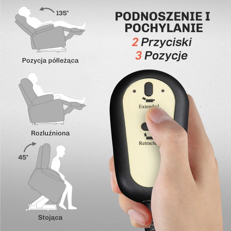 HOMCOM Fotel z Podnośnikiem z Funkcją Masażu, 90x93x110cm, Jasnoszary