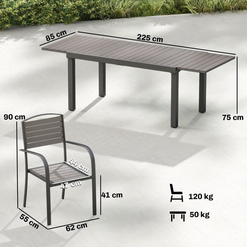 Outsunny Set Pranzo Estensibile Esterni 9 Pezzi, Tavolo Alluminio, 8 Sedie, Grigio