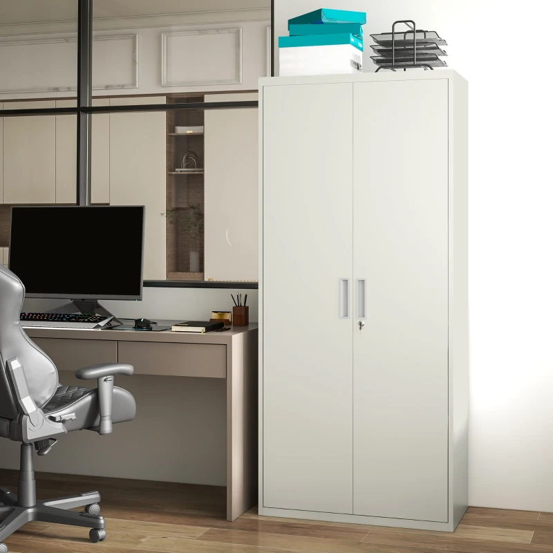 HOMCOM Archivador con Llave Estantes Ajustable Armario Archivador Metálico para Oficina Estudio Salón 80x40x180 cm Blanco