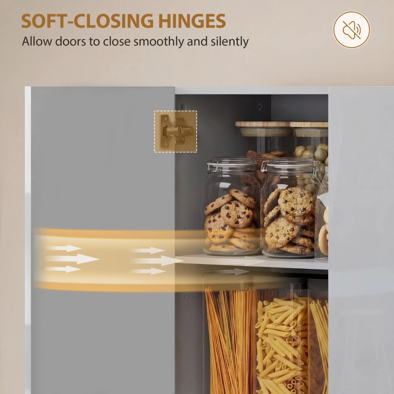 HOMCOM 180 cm Tall Kitchen Cupboard, Pantry Storage Cabinet with Soft Close Doors and Adjustable Shelves, High Gloss Grey