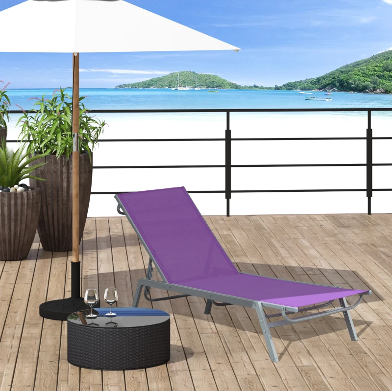 Outsunny Bain de Soleil transat - Chaise Longue - Design Contemporain - Dossier inclinable Multi-Positions - métal époxy textilène Mauve - dim. 170 x 58 x 97 cm
