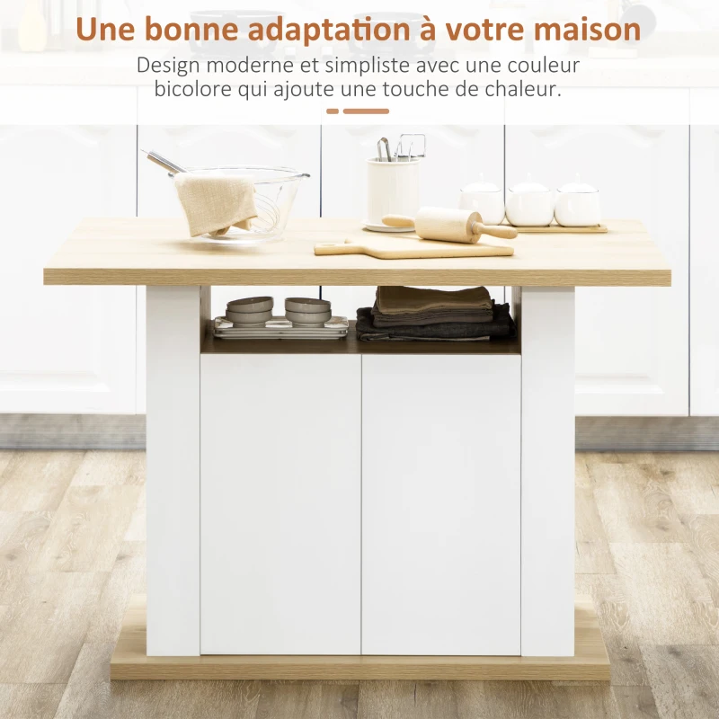 HOMCOM Ilot central cuisine table avec grand plan de travail 4 personnes - dim. 110L x 70l x 75,5H cm