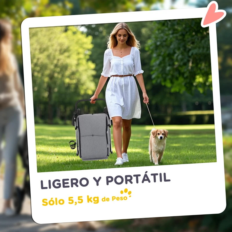 PawHut Cochecito para Mascotas Ligero y Plegable para Perros Pequeños con Ventilación Óptima 80x48,5x106 cm Gris y Plata