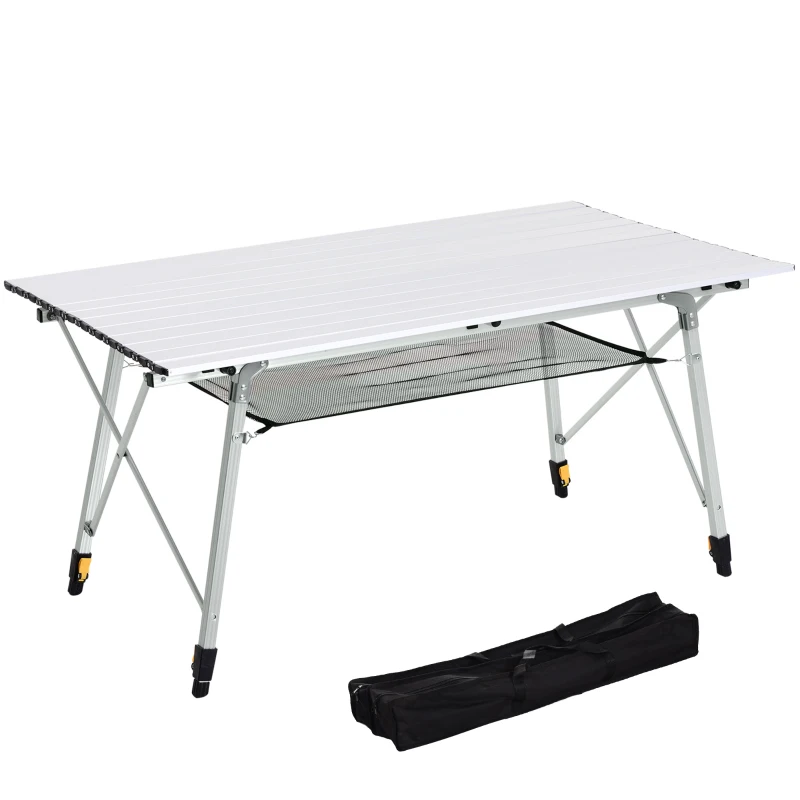 Outsunny Mesa de Pícnic Portátil de Aluminio con Altura Ajustable Estante y Bolsa de Transporte 120x69x59-78 cm Plata