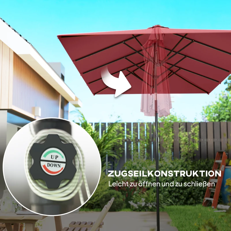 Outsunny Großer Sonnensschirm, höhenverstellbar, neigbar, 150x295x170-214 cm, Weinrot