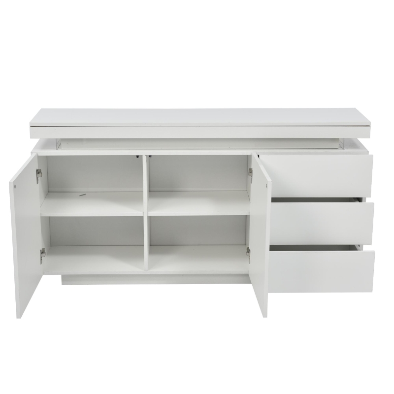 Madia moderna minimal e lucida con 2 ante e 3 cassetti, 140x35x72.5 cm, Bianco