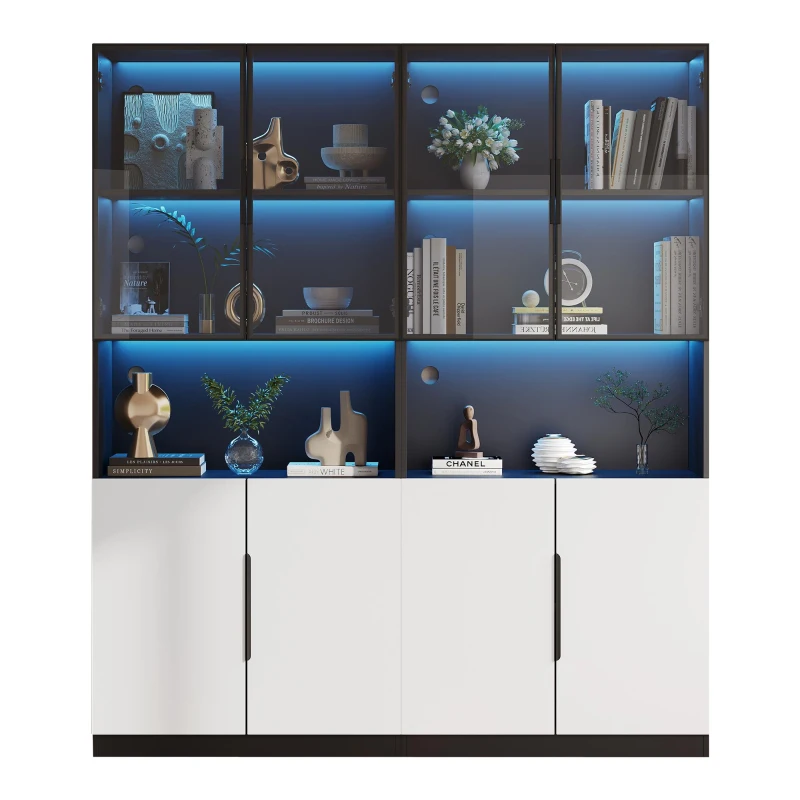 Vetrina per collezione moderna con illuminazione LED, 160x30x200 cm, Bianco