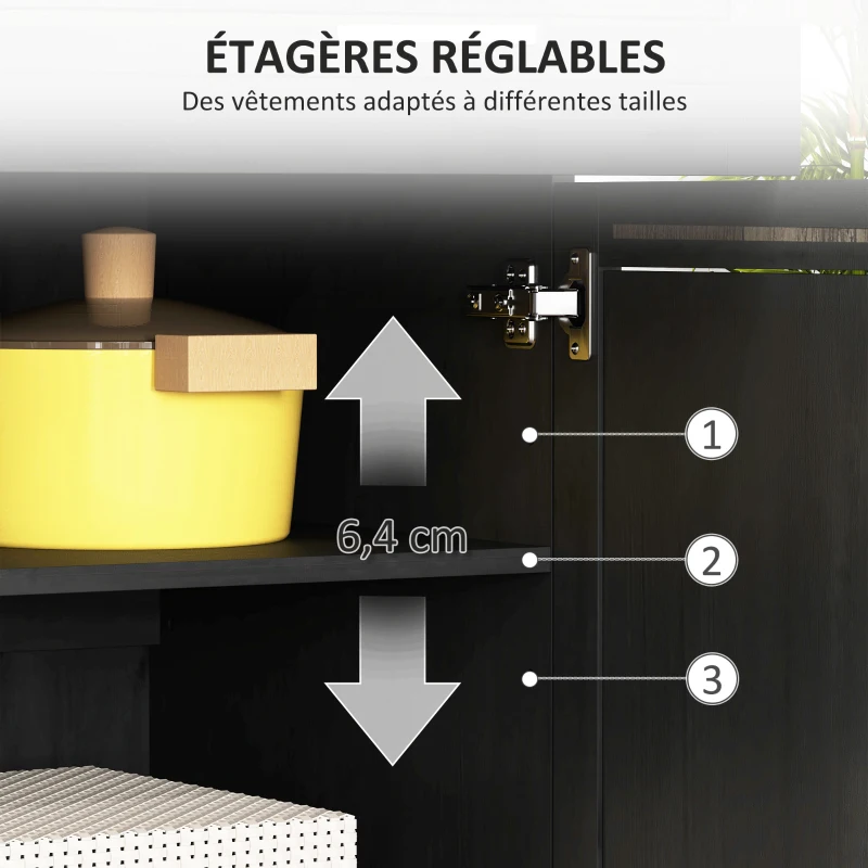 HOMCOM Buffet haut cuisine, armoire de cuisine avec 4 portes, tiroir, plan de travail, étagères réglables, 80x48x170cm, noir