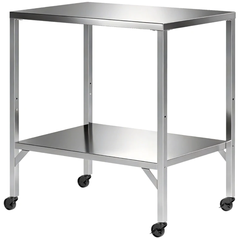 Outsunny Grillwagen Außen-Arbeitsfläche mit Arbeitsplatte und Rollen Edelstahl 85x60x92cm Silber