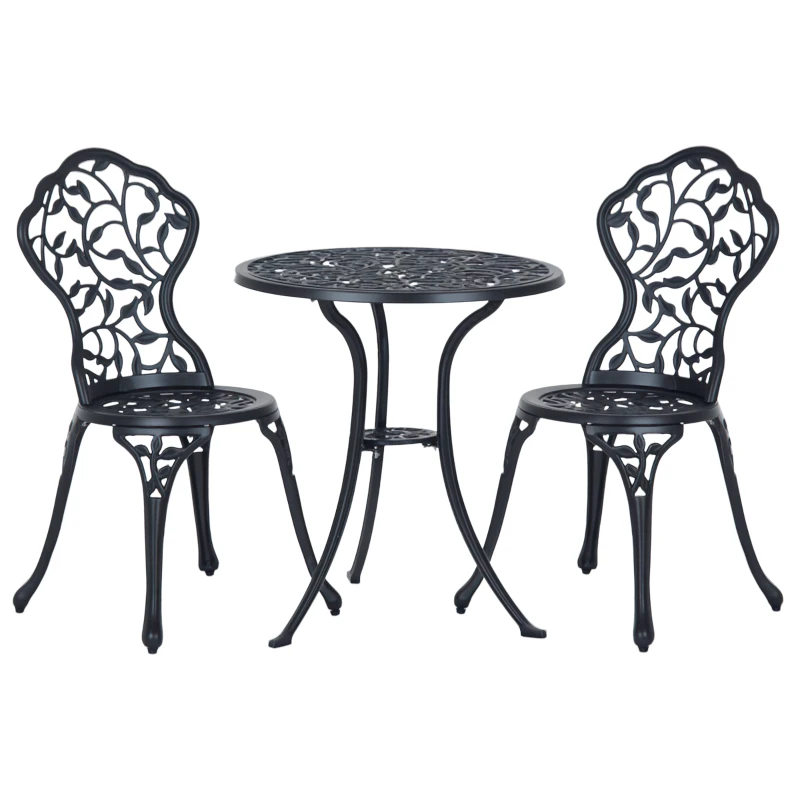 Outsunny Set de Grădină 3 Piese cu 2 Scaune de Exterior și Masă Rotundă din Aluminiu, Negru