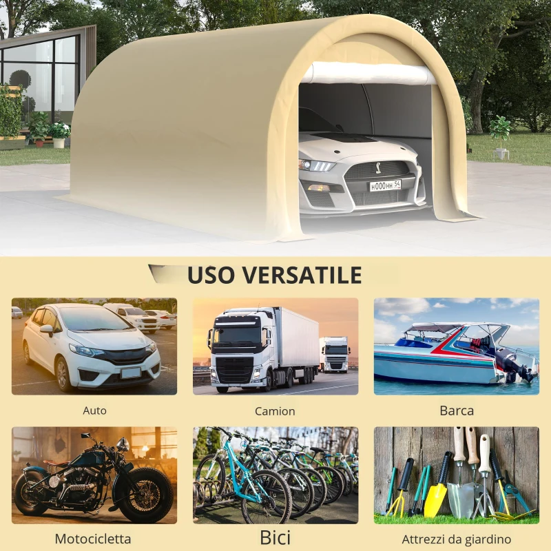Outsunny Tenda da Garage Resistente all'Acqua con Protezione UV UPF 30+ e Pareti Laterali Rimovibili, 5 x 3 m, Beige
