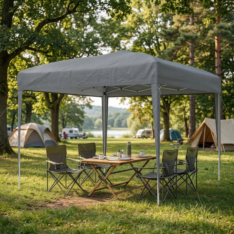 Outsunny Tonnelle pop-up barnum de jardin pliant anti-UV + sac de transport acier Oxford 2,95 x 2,95 x 2,55 m gris