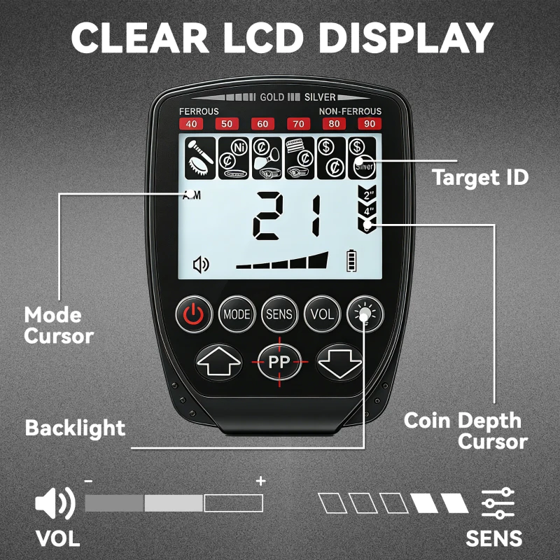 Outsunny Metal Detector Adulti, 4 Modalità, Bobina IP68 Impermeabile, Display LCD