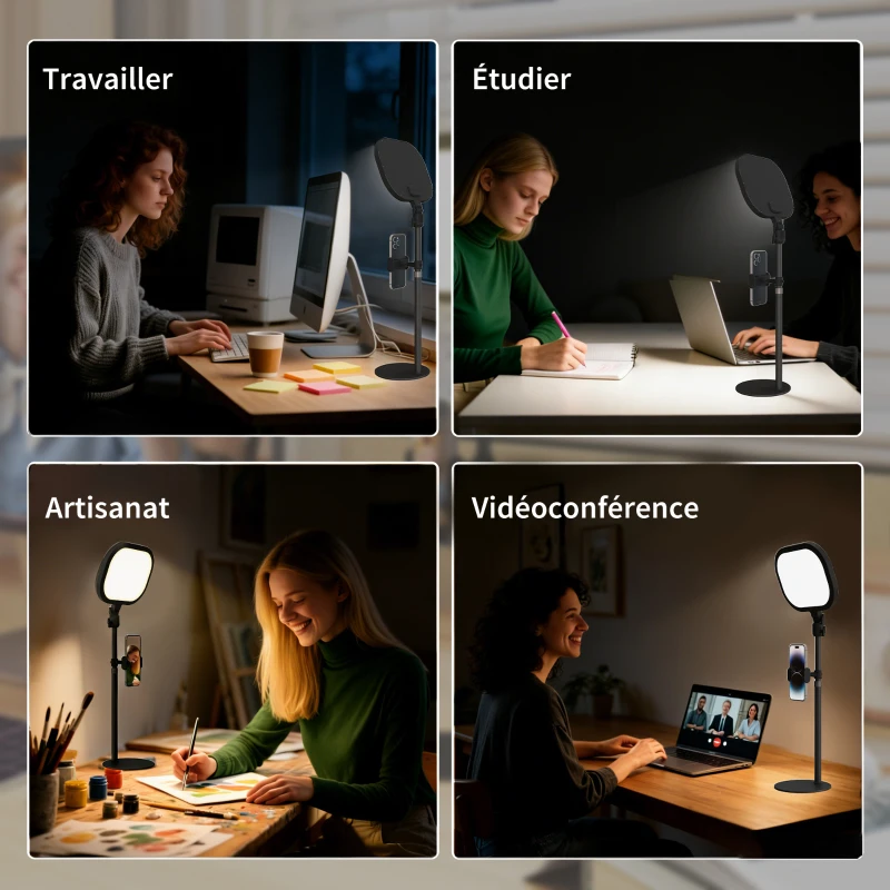 HOMCOM Lampe de bureau LED dimmable 5 modes de couleur 10 niveaux de luminosité port USB minuterie support pour téléphone noir