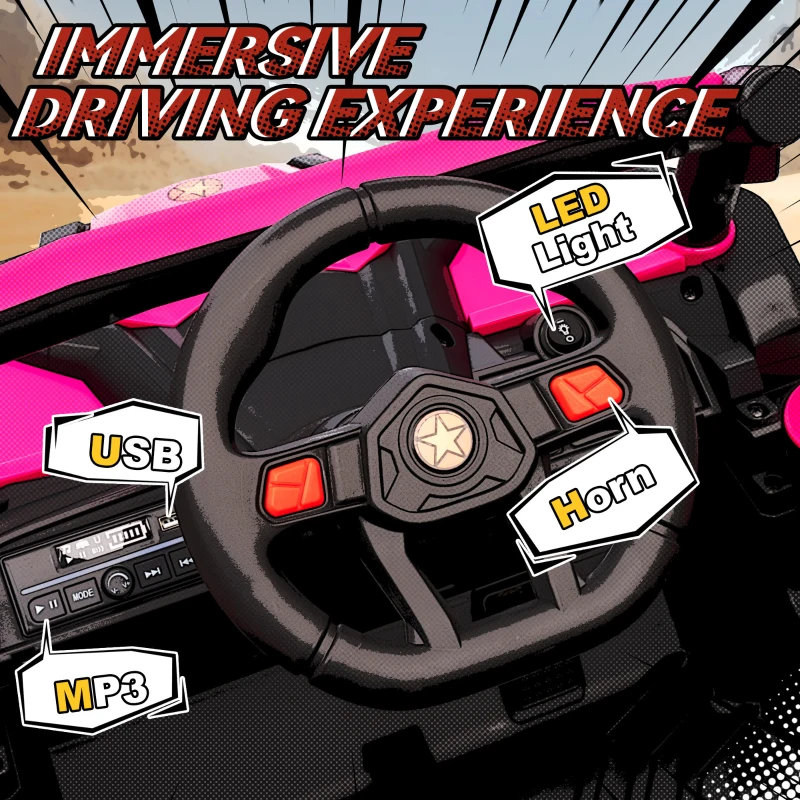 AIYAPLAY 12V Kids Ride On Car with Remote Control, Kids Electric Car with Suspension System, Music, for Kids 3-5 Years, Pink