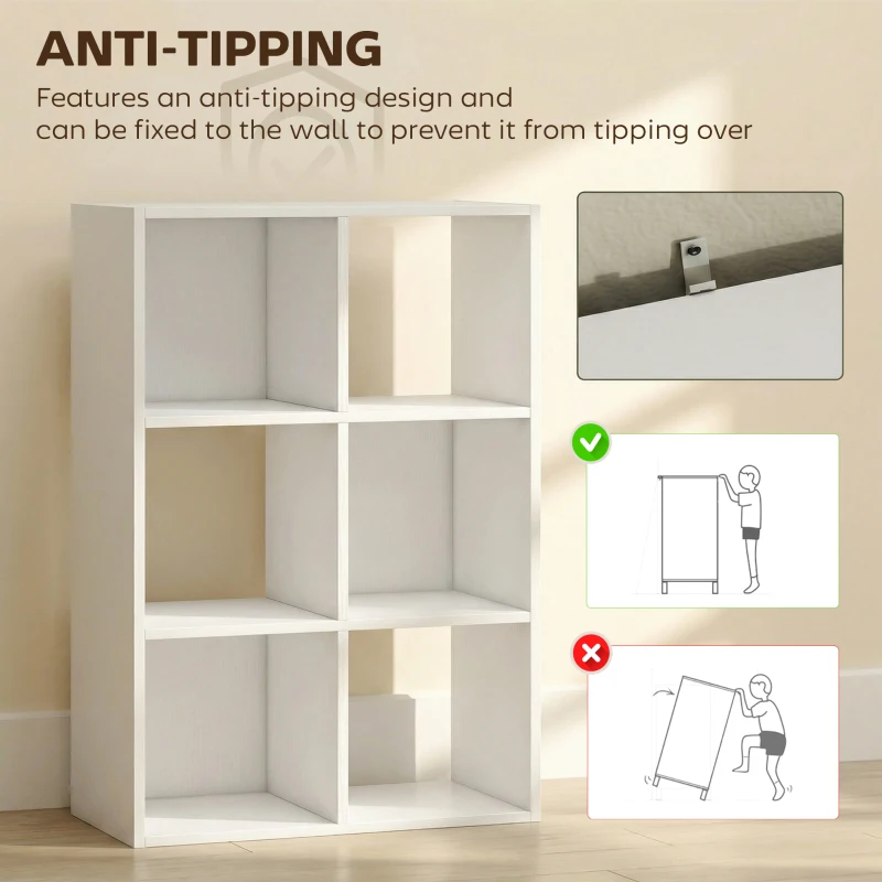 HOMCOM Industrial Style Storage Shelf, Bookcase, Bookshelf with 6 Compartments, for Living Room, Home Study, White Wood Effect