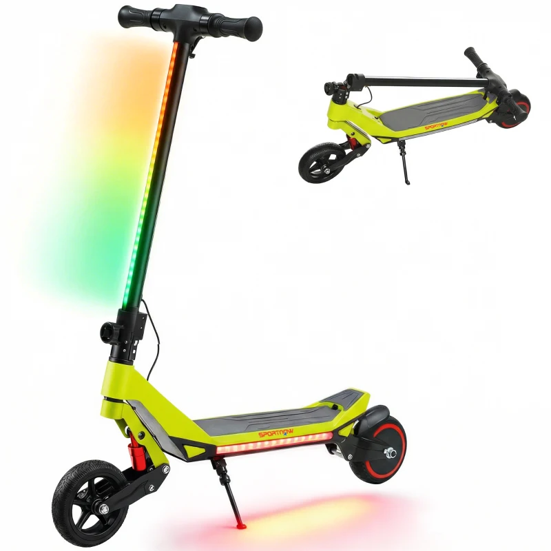 SPORTNOW Electric Scooter for Kids, Foldable E Scooter for Age Age 6+ with LED Display, RGB lights, Up to 16km/h, Green