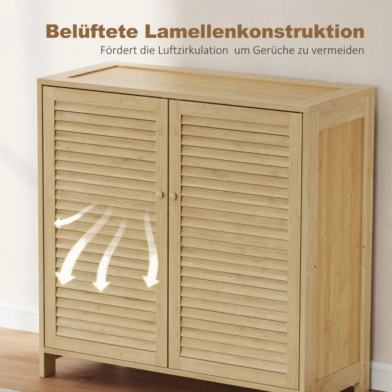 HOMCOM Armario para Zapatos de Bambú con Puertas de Persiana Capacidad para 14 Pares Estantes Ajustables Natural