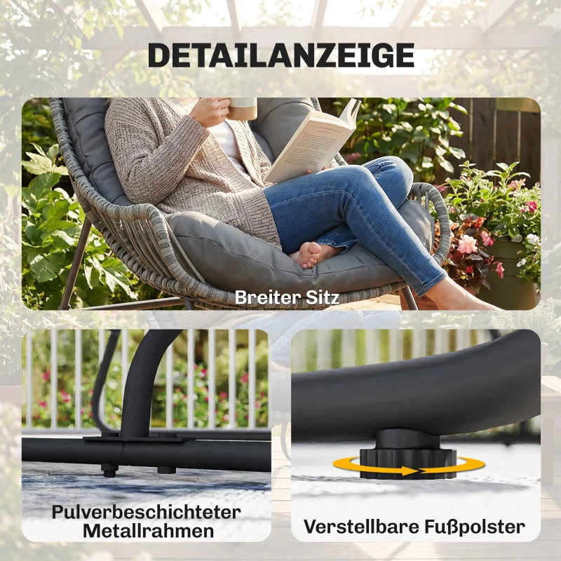 Outsunny Rattansessel mit Kissen Bänder, gepolsterter Outdoor Sessel aus Polyrattan, Korbsessel bis 120kg