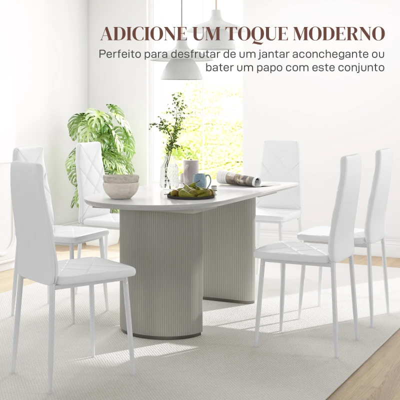 HOMCOM Conjunto de 6 Cadeiras de Sala de Jantar Estofadas em Couro Sintético com Encosto Alto e Pés de Aço 41x50x97 cm Branco