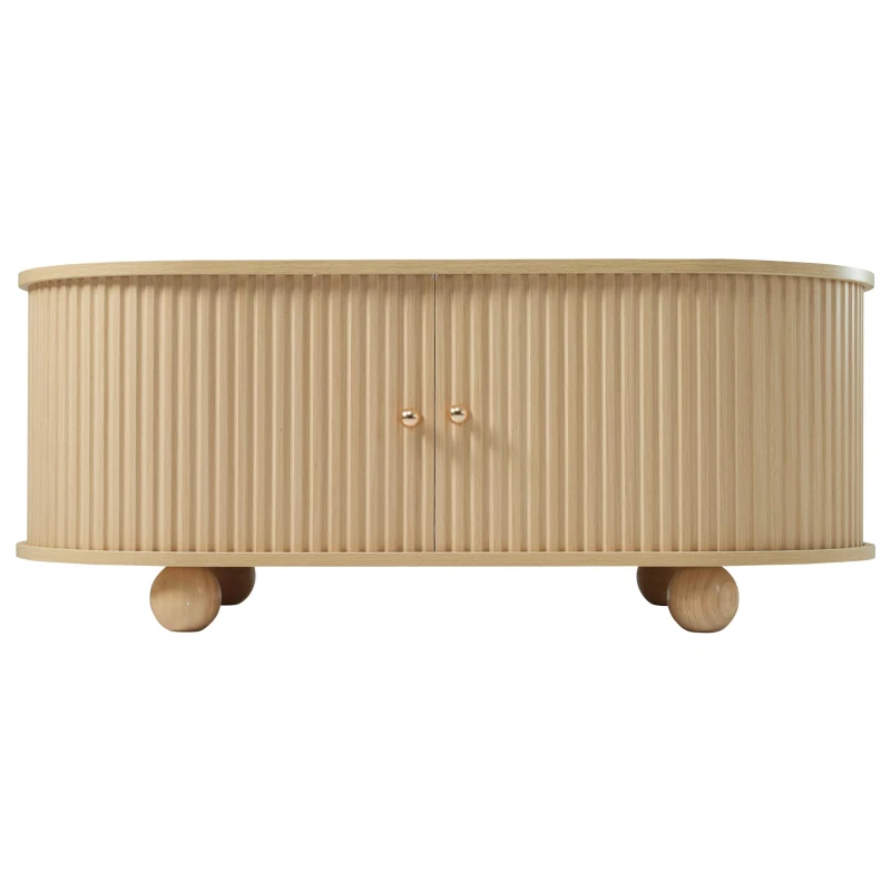 Table basse ovale avec rangement et portes coulissantes, 100x50x40 cm, Couleur naturelle