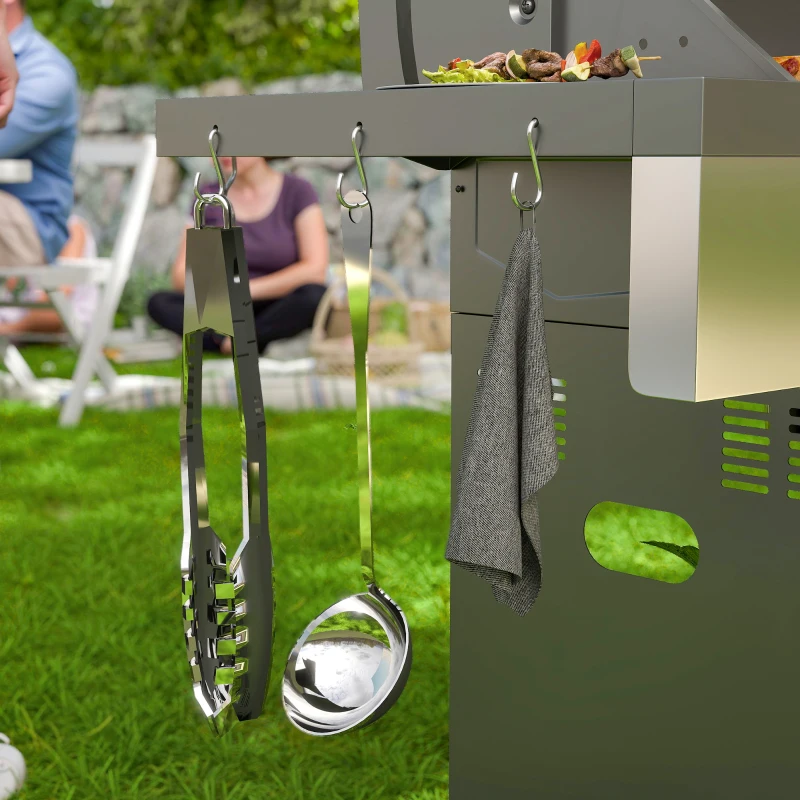 Grill gazowy 8500BTU, 6 palników ze stali, termometr, srebrny