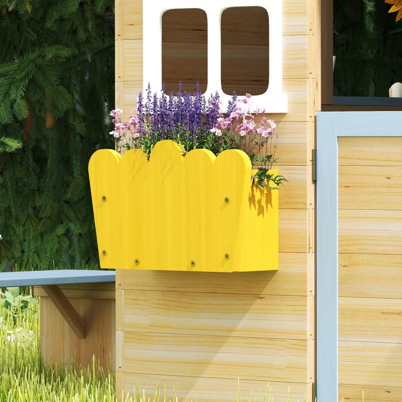 Outsunny Wooden Playhouse, Wendy House w/ Door, Bench, Flowerpot Holder, For Ages 3-7 Years, Blue
