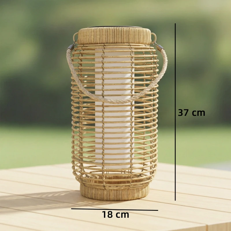 Outsunny Lot de 2 Lampadaire Extérieur Solaire en Résine Tressée Luminaire LED de Jardin en Acier Marche/Arrêt Automatique Sable