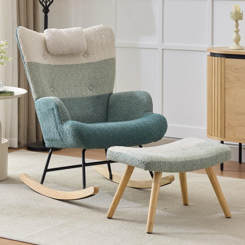 Fauteuil à bascule en bouclé au motif patchwork rayé coloré avec design ergonomique et dossier haut, Multicolore
