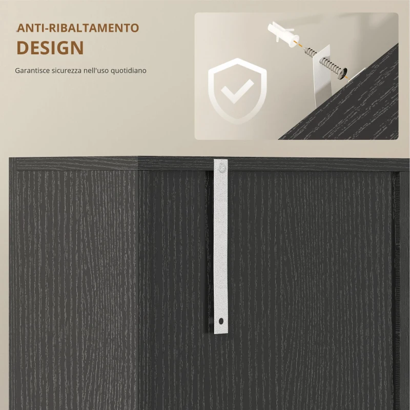 HOMCOM Mobile cucina, credenza con cassetto, ante con chiusura ammortizzata, 80 x 35 x 180 cm, Nero