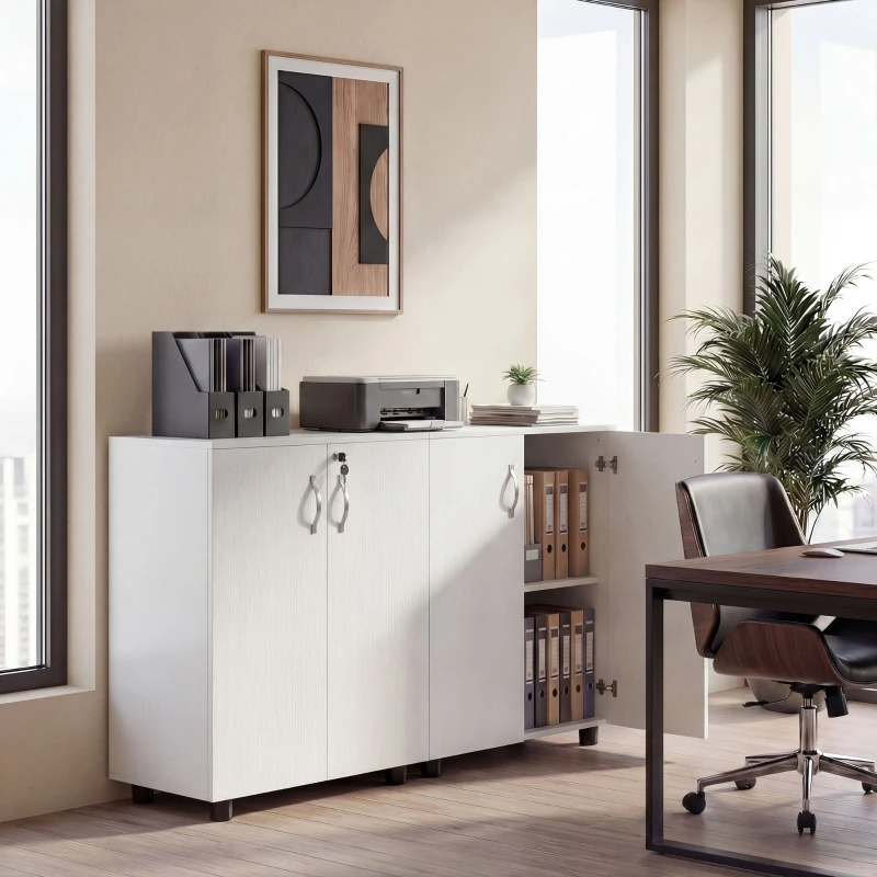 Vinsetto Armoire de bureau à 2 niveaux, meuble de rangement bureau avec 2 portes, serrures et clés, 80x40x80cm, blanc