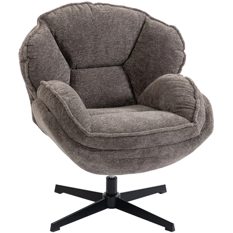 HOMCOM Poltrona Wingback Moderna, Poltrona com Braços em Veludo e Base Estrela de Quatro Pontas, Molas em S, Função de Giro 360°, Cinza