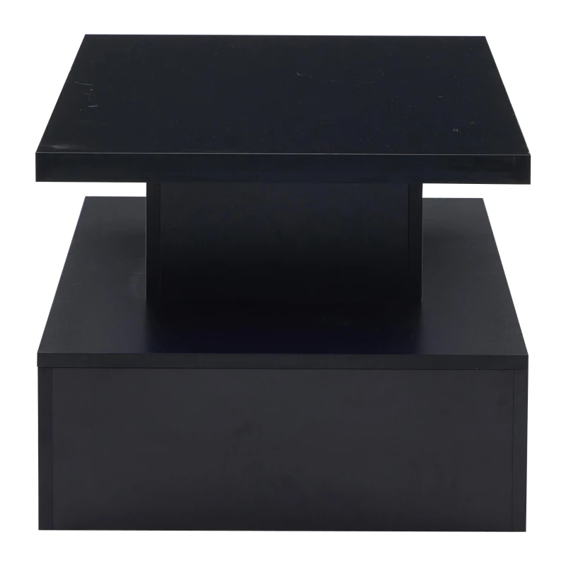 Tavolino da salotto a 2 livelli con luce LED a 16 colori, ripiano aperto e cassetto, 100x50x39 cm, Nero
