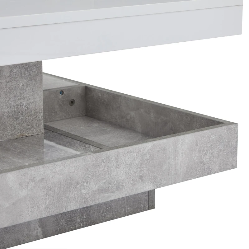 Tavolino da caffè lucido e girevole a 2 livelli con ripiano portaoggetti, 70x70x36 cm, Bianco