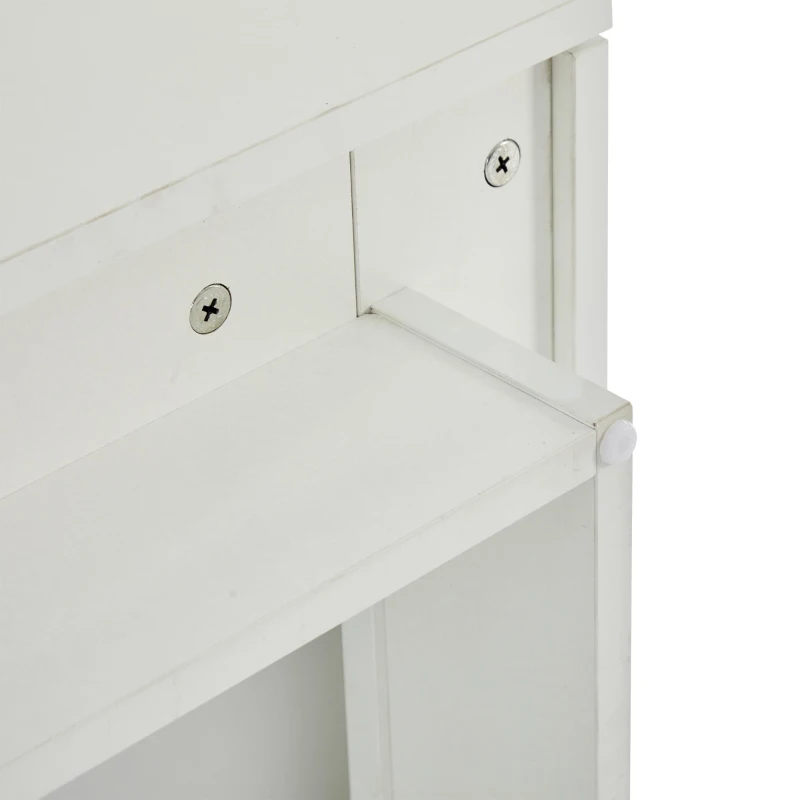 Tavolino da caffè moderno e lucido con piani scorrevoli e 4 cassetti, 75x75x33 cm, Bianco e color legno